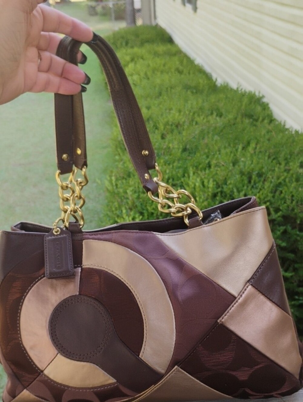 Coach Brown & Taupe Patchwork Tote Bag